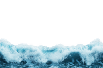 Naturalistic blue sea wave breaking on transparent background