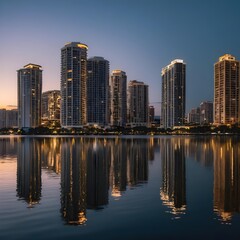 Obraz premium City Skyline Reflection at Dusk