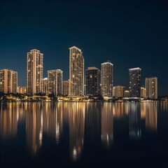 Fototapeta premium Night Reflection of Modern City Skyline