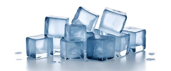 Obraz premium Pile of Ice Cubes on White Background
