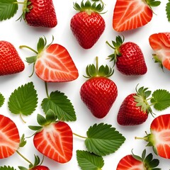 Fresh Strawberries with Green Leaves