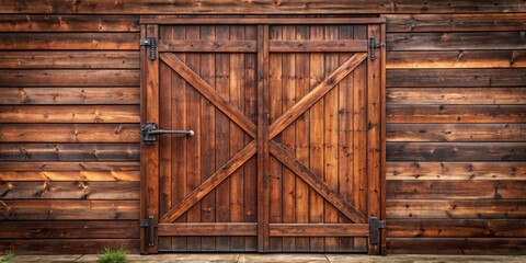 Naklejka premium Rustic Wooden Double Barn Door Set Against Weathered Horizontal Planks