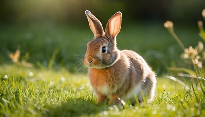 Adorable Brown Rabbit in Sunny Meadow