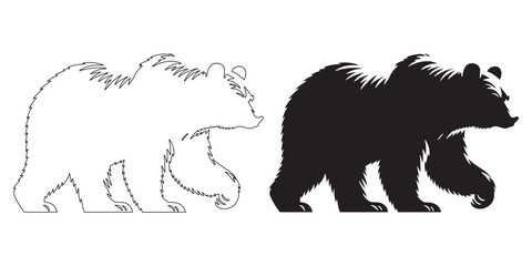 Bear Silhouette - Monochrome Nature Outline - Minimal Bear Vector - Bear Lineart - Bear Icon

