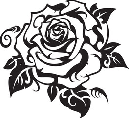 Ornate Black and White Rose Tattoo Design