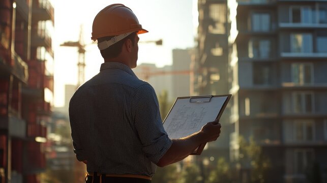 Construction manager overseeing site operations. Featuring leadership and project supervision