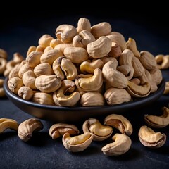 Roasted Cashews in a Dark Bowl