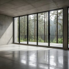 Modern Concrete Room with Panoramic Forest View