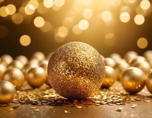 Fototapeta premium Golden Christmas Ornament with Glitter Confetti