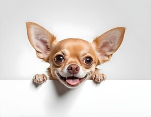 Obraz premium Happy Chihuahua Peeking Over White Background