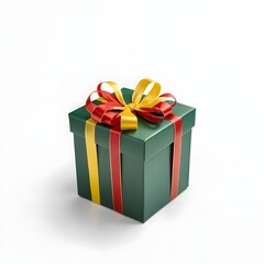 Green Gift Box with Red and Gold Ribbon