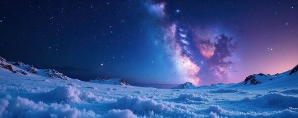 Fototapeta premium Snow-covered galaxy with stars twinkling in the darkness, winter, cosmos, snow