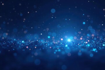 Fototapeta premium Dark blue night sky with twinkling glitter bokeh and stars, dark blue, bokeh effect, celestial