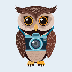 Obraz premium Owl with Camera Around Its Neck
