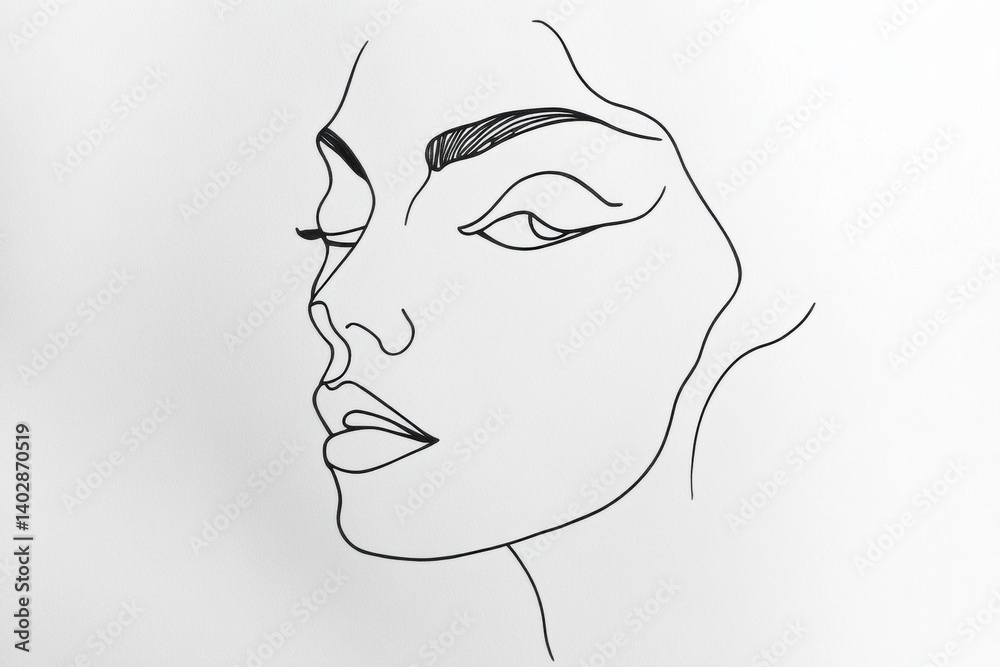 Aufkleber single-line abstract face drawing in black ink showcases modern minimalism and artistic expression o