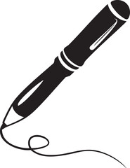 Simple black silhouette of a pen with a swirling line, perfect for stationery design.