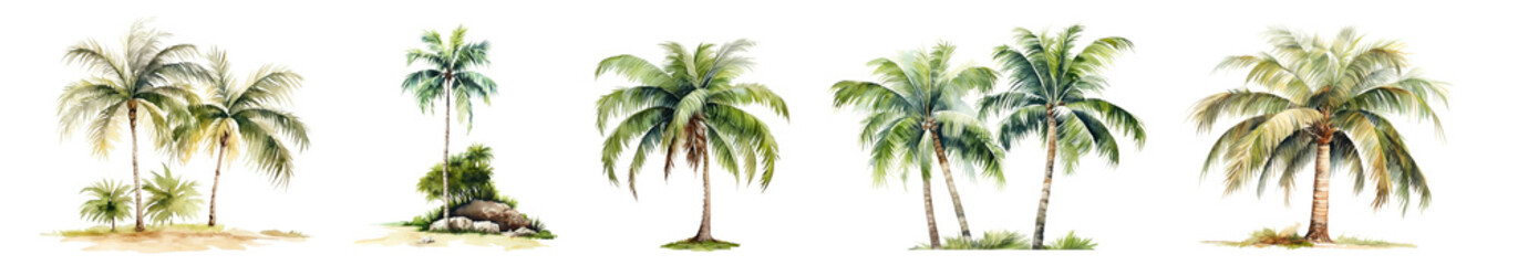 PNG Tropical palm trees illustration, element set on transparent background