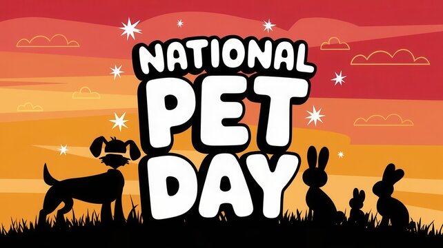 Celebrate National Pet Day: An illustration of pets in a colorful sunset