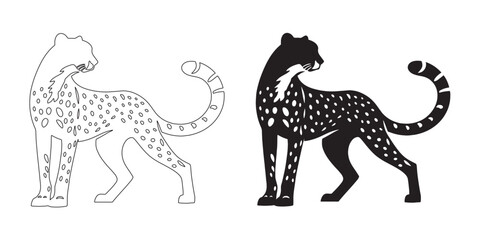 Sleek cheetah silhouette ideal for stock and branding – flat black vector and line art style – cheetah icon – minimalist cheetah outline – cheetah illustration – cheetah line art

