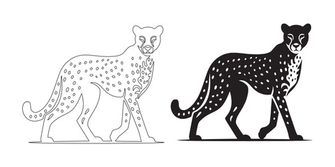 Bold black cheetah silhouette with clean vector lines for wildlife art – minimalist cheetah outline – cheetah illustration – cheetah lineart – cheetah icon – cheetah line art

