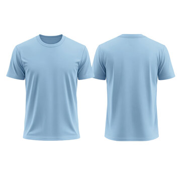 Light blue t shirt front and back on transparent background