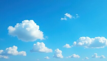 Obraz premium Cloudless blue sky with puffy white clouds against a bright blue background, vast sky, , serene sky