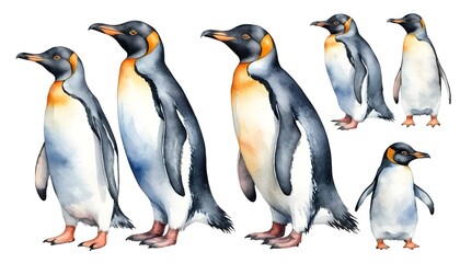 Watercolor King Penguins Set