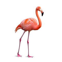 Obraz premium Close-up of a flamingo isolated on a white background, highlighting its vibrant pink feathers and long neck. 