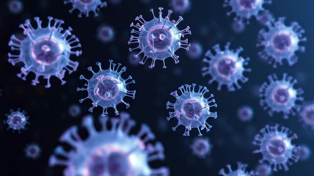 Close-Up of Abstract Virus Particles under Microscope with Detail