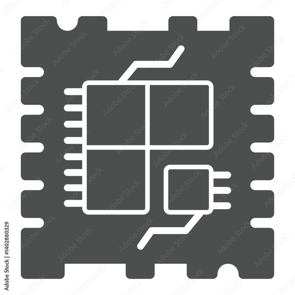 Poster Powerful processor with efficient core solid icon, neural dataset concept. Vector graphics. Energy efficient processor, unit sign on white background, glyph style icon for mobile or web design.