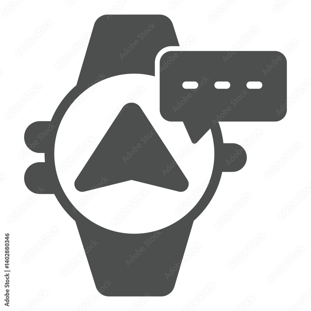 Poster smartwatch with navigation pointer and message solid icon, mobile electronics concept. vector graphi