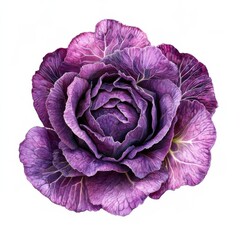 Obraz premium A vibrant tender purple cabbage with crisp texture and deep color, isolated white background, hyperrealism art style
