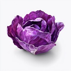 Obraz premium A vibrant tender purple cabbage with crisp texture and deep color, isolated white background, hyperrealism art style