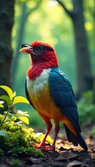 Fototapeta premium Stylish bird with hipster glasses strolling through the forest , hipster bird, birds