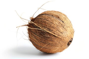 Coconut on white background with detailed texture. AI generated