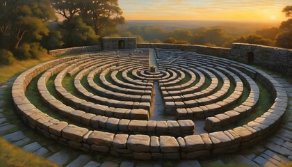 Stone Labyrinth at Sunset