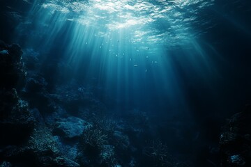 Fototapeta premium Underwater seascape with sunlight reflections. AI generated