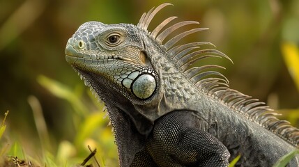 Obraz premium Close-up of a vibrant iguana in a natural setting.