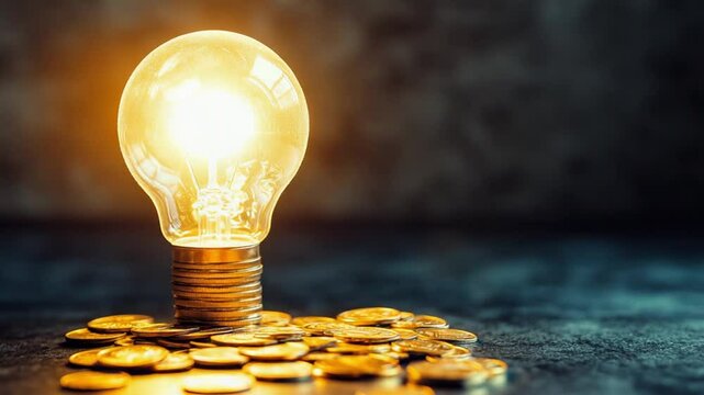 This clip showcases a light bulb illuminating coins stacked together, symbolizing the relationship between energy savings and financial growth in today&rsquo;s economy