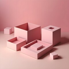Obraz premium Pink Geometric Boxes on Pink Background