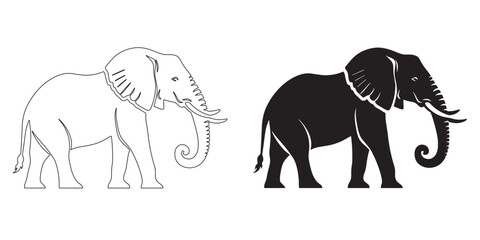 Clean-lined elephant silhouette with forest inspiration – flat vector design with subtle line art – elephant icon – elephant illustration – elephant lineart – elephant line art

