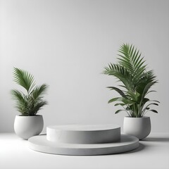 Obraz premium Minimalist Concrete Podium with Tropical Plants