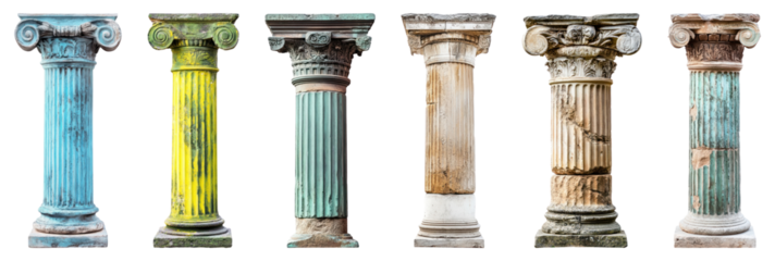 PNG Colorful ancient architectural columns, element set on transparent background