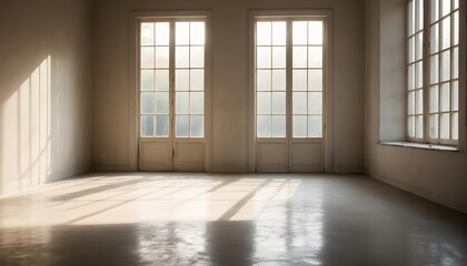 Fototapeta premium Sunlit Empty Room with Large Windows