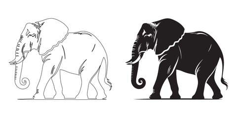 Unique elephant silhouette with stylized head and trunk – modern minimalist vector with clean line art – elephant icon – elephant lineart – elephant illustration

