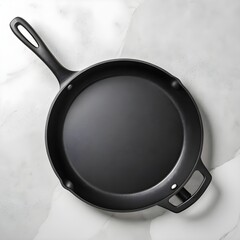 Empty Black Cast Iron Skillet on Marble Surface