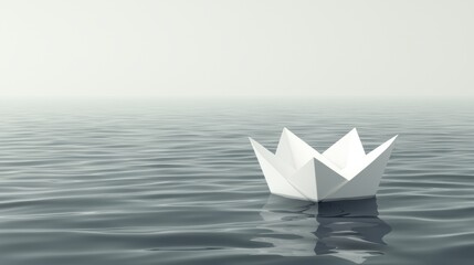 A white paper boat floats on a calm body of water.