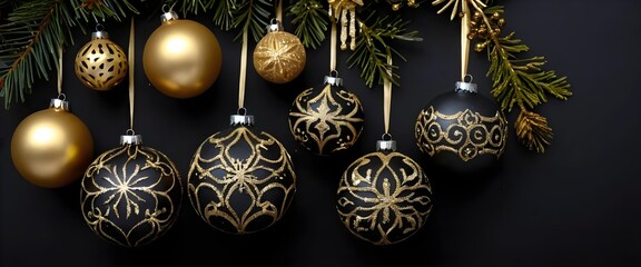 Elegant Black and Gold Christmas Ornaments