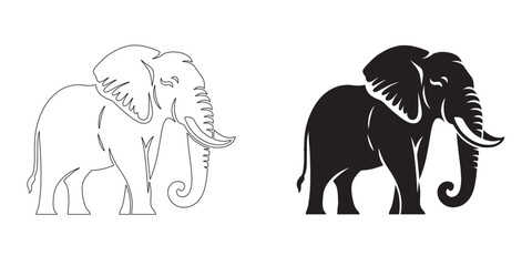 Simplified elephant silhouette in stylish outline form – minimalist elephant design with vector and line art – elephant icon – elephant illustration – elephant lineart

