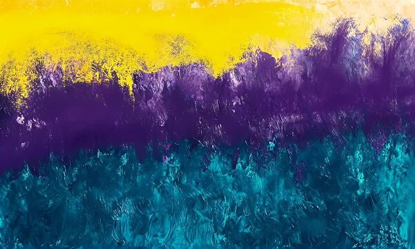 Abstract vibrant color blend.  Dynamic hues of yellow, purple, and teal create a textured visual landscape